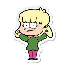 sticker of a cartoon smiling woman