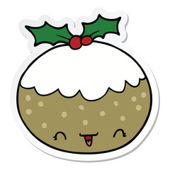 sticker of a cute cartoon christmas pudding