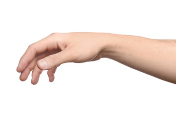 Male hand on white background