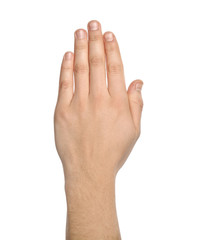 Male hand on white background