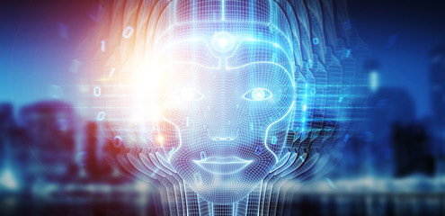 Fototapeta na wymiar Robotic woman cyborg face representing artificial intelligence 3D rendering