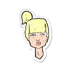 retro distressed sticker of a cartoon female head