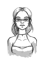 sketch of a modern girl with glasses. Fashion Illustration