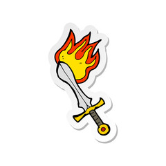 sticker of a cartoon flaming sword