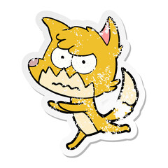 distressed sticker of a cartoon annoyed fox