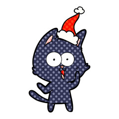 funny comic book style illustration of a cat wearing santa hat