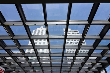 Berlin. 06/14/2008. Tower buildings seen from a glass roof