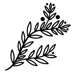 Branch, leaves icon. Line art. White background. Social media icon. Business concept. Sign, symbol, web element. Tattoo template. Website pictogram.