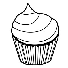 Cake icon. Line art. White background. Social media icon. Business concept. Sign, symbol, web element. Tattoo template. Website pictogram.