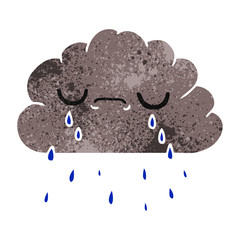 retro cartoon of cute crying cloud