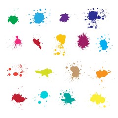 Vector colorful Brush strokes and splatter big set. Paintbrush set. Grunge design elements.