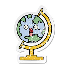 distressed sticker of a cute cartoon globe of the world