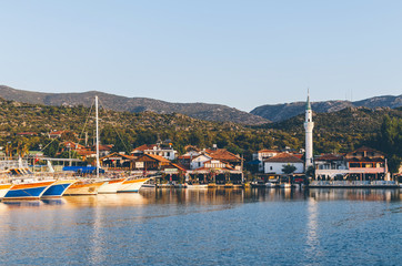 Fototapeta na wymiar Ucagis is a small town on the shores of the Mediterranean Sea. District of Kekova, province of Antalya, Turkey