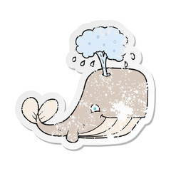 retro distressed sticker of a cartoon whale spouting water