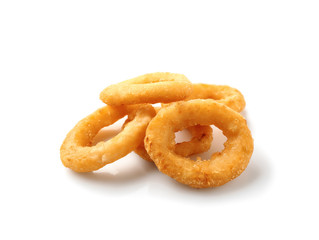 Tasty onion rings on white background
