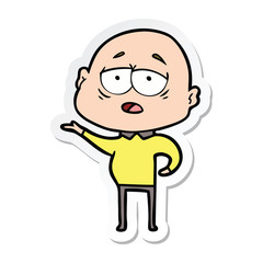 sticker of a cartoon tired bald man