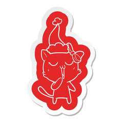 cartoon  sticker of a cat wearing santa hat