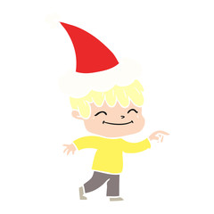 flat color illustration of a happy boy wearing santa hat