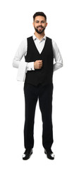 Handsome waiter on white background