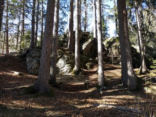 Kraftplatz im Wald mit großen Steinen