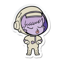 sticker of a cartoon pretty astronaut girl