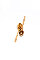 Parchment, pollen, honey bee on a white background.