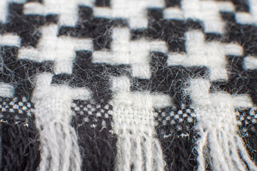 black and white wool fabric with fringe