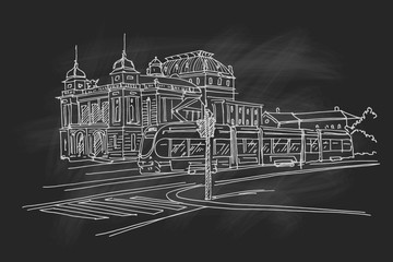 Vector sketch of Croatian National Theater in Zagreb, Croatia.