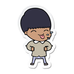 sticker of a cartoon boy sticking out tongue