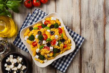 Salad with pasta and feta cheese