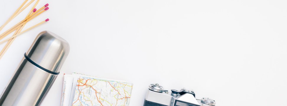 Concept flat lay outdoors tourism weekend