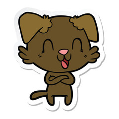 sticker of a laughing cartoon dog