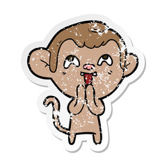 distressed sticker of a crazy cartoon monkey