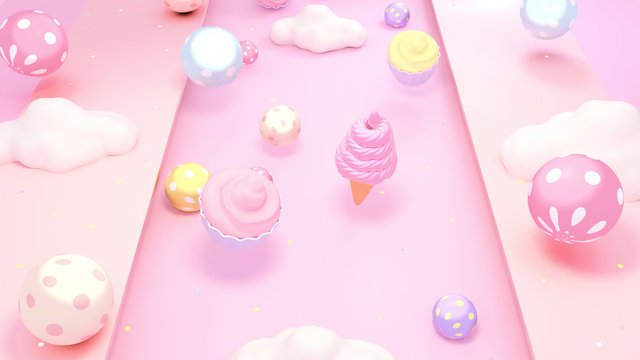 Cute sweet desserts background. 3d rendering picture.