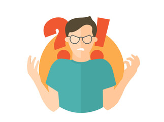 Obraz premium Angry man in glasses. Guy in rage. Flat design icon. Isolated illustration