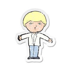 retro distressed sticker of a cartoon annoyed man