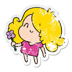 distressed sticker cartoon of a cute kawaii girl