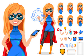 Successful woman wearing superhero costume