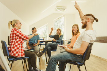 Group of people students working together