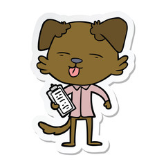 sticker of a cartoon dog with clip board