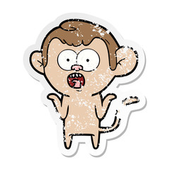 distressed sticker of a cartoon shocked monkey