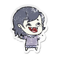 distressed sticker of a cartoon laughing vampire girl