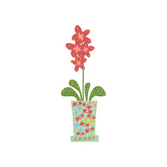 Red Blooming House Plant Growing in Cute Flowerpot, Design Element for Natural Home Interior Decoration Vector Illustration