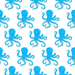 Vector seamless pattern with color octopuses. Cute octopuses have fun