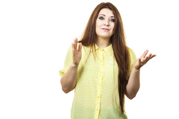 Pretty teen woman gesturing with hands
