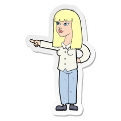 sticker of a cartoon pretty woman pointing