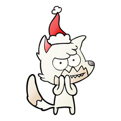 gradient cartoon of a grinning fox wearing santa hat