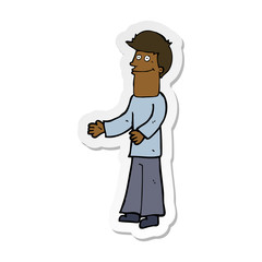 sticker of a cartoon man shrugging shoulders