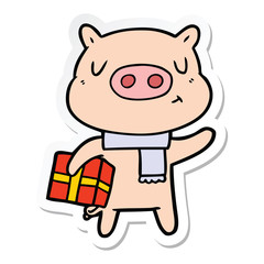 sticker of a cartoon christmas pig