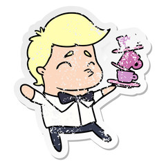 distressed sticker cartoon of a kawaii cute waiter